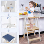 Torre de Aprendizaje Plegable: niña usando la torre con detalles de seguridad y superficie