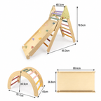 Set de Juego Pikler Plegable: diagrama con medidas del arco, triángulo y rampa Pikler