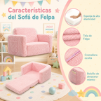 Sofá de Juego Mini Modular Felpa: infografía con características y configuraciones del sofá mini modular