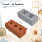 Bloques Goma Eva Tipo Ladrillo y Cemento - 50 Piezas: infografía con tamaño de los bloques tipo ladrillo y cemento