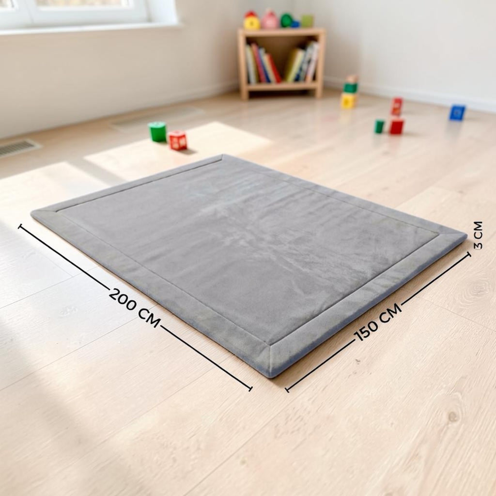 Playmat Acolchado 3 cm: playmat acolchado gris extendido con sus dimensiones