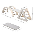 Set Juego Pikler 3 en 1: diagrama con medidas del arco, triángulo y rampa