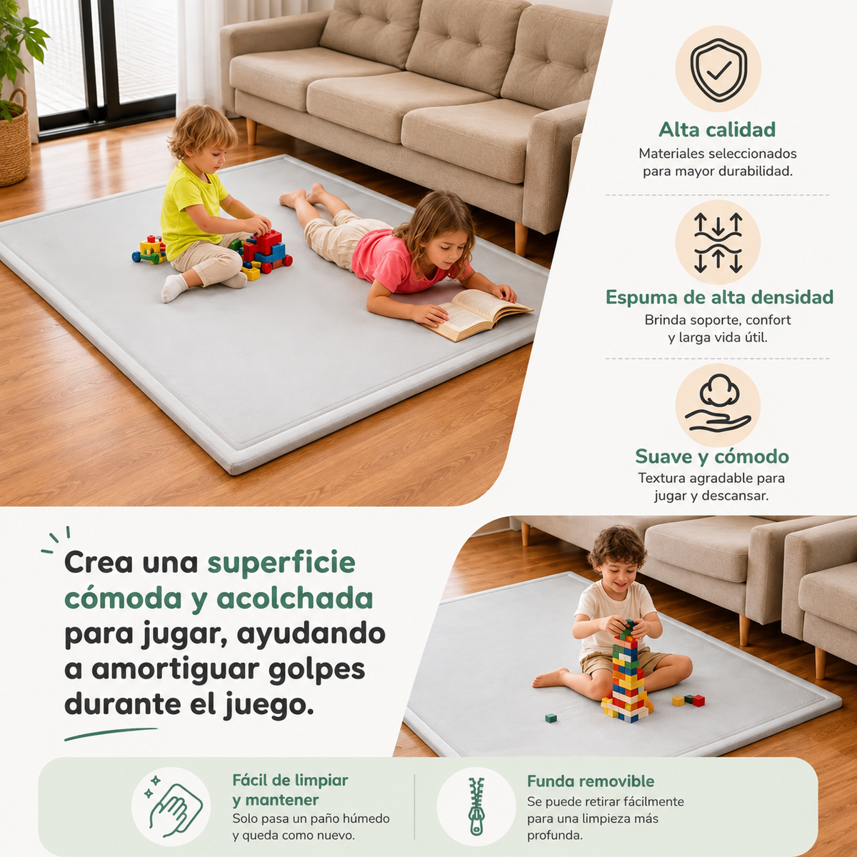 Playmat infantil acolchado de espuma de alta densidad para una superficie de juego cómoda y segura